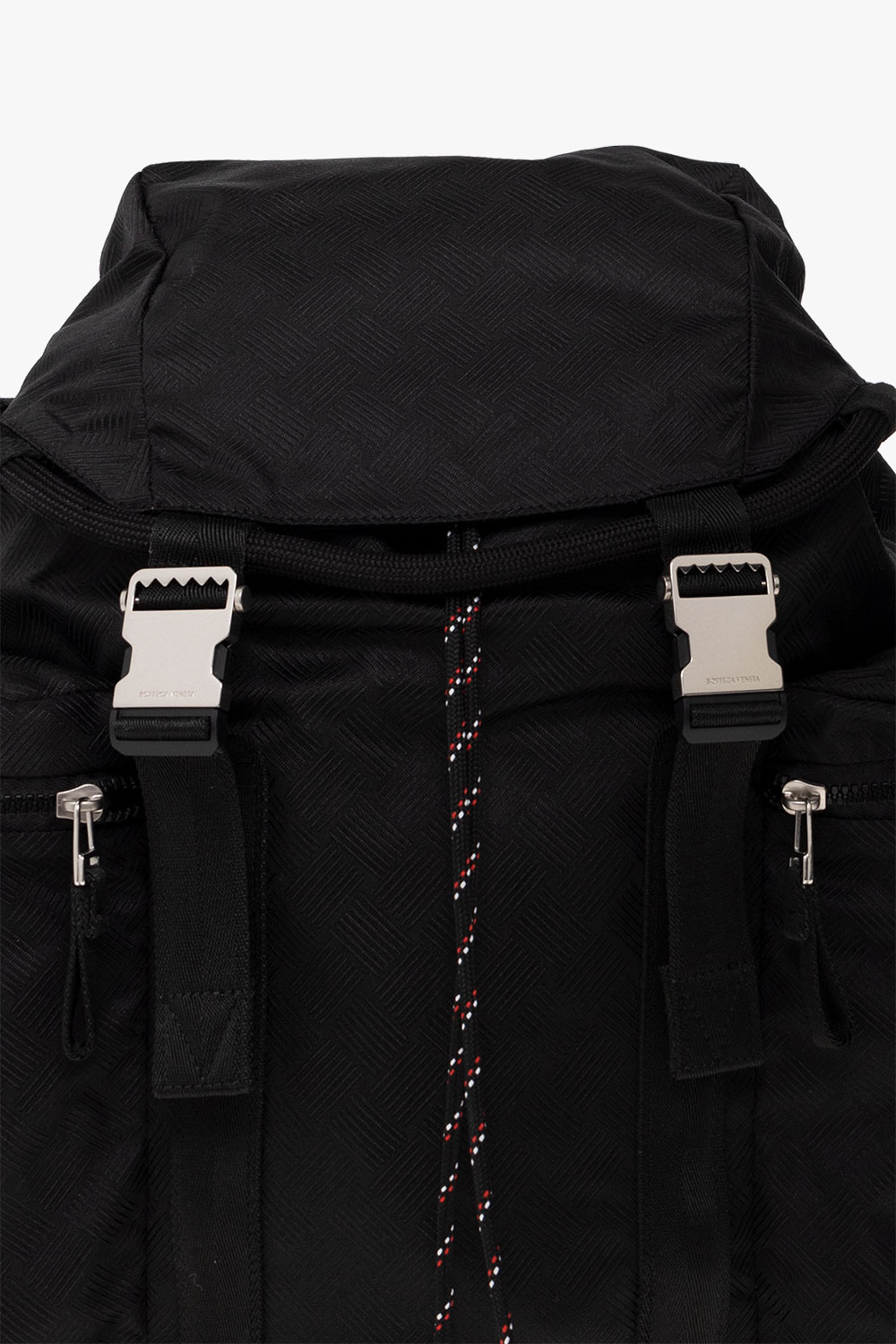 【BOTTEGA VENETA】Woven Jacquard Nylon Rider Backpack BLACK Bottega Veneta Alto Nylon Jacquard Backpack In Black-silver